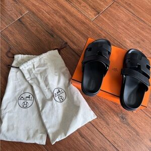 Hermès Black Chypre Sandals size 37